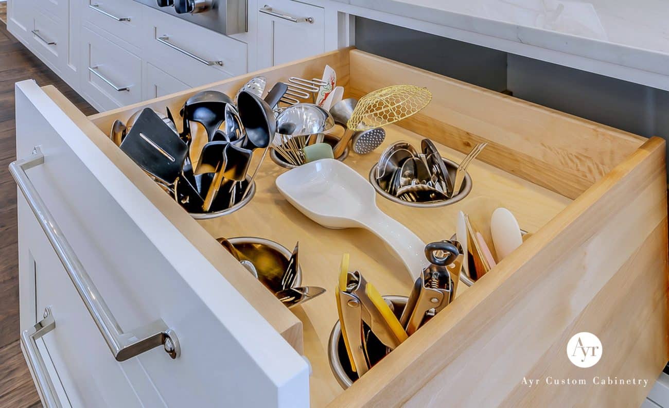 custom cabinets vs semi custom cabinets recessed utensil storage drawer