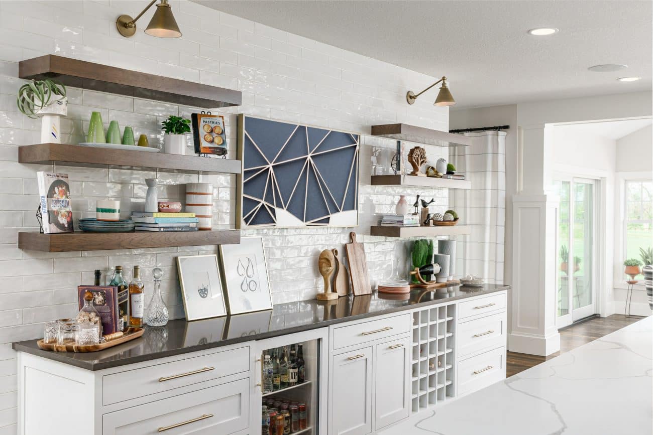 dry bar with drink storage and fridge