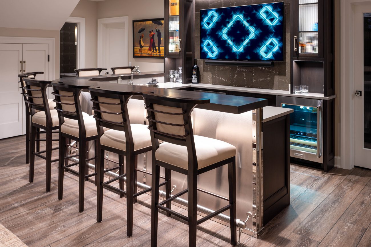 Bar and barstools with tv and under glow
