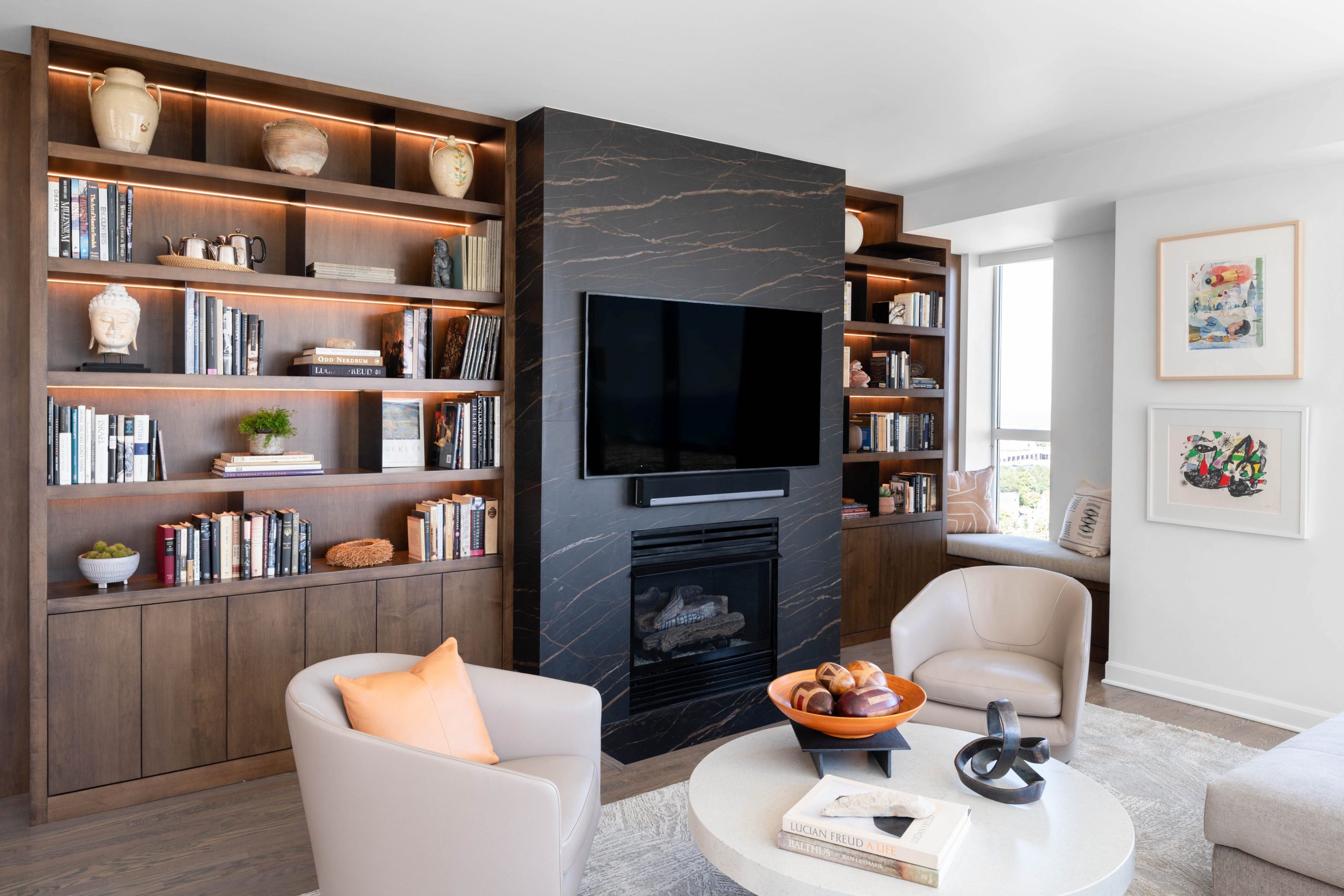 custom living room cabinets with fireplace in chicago, il